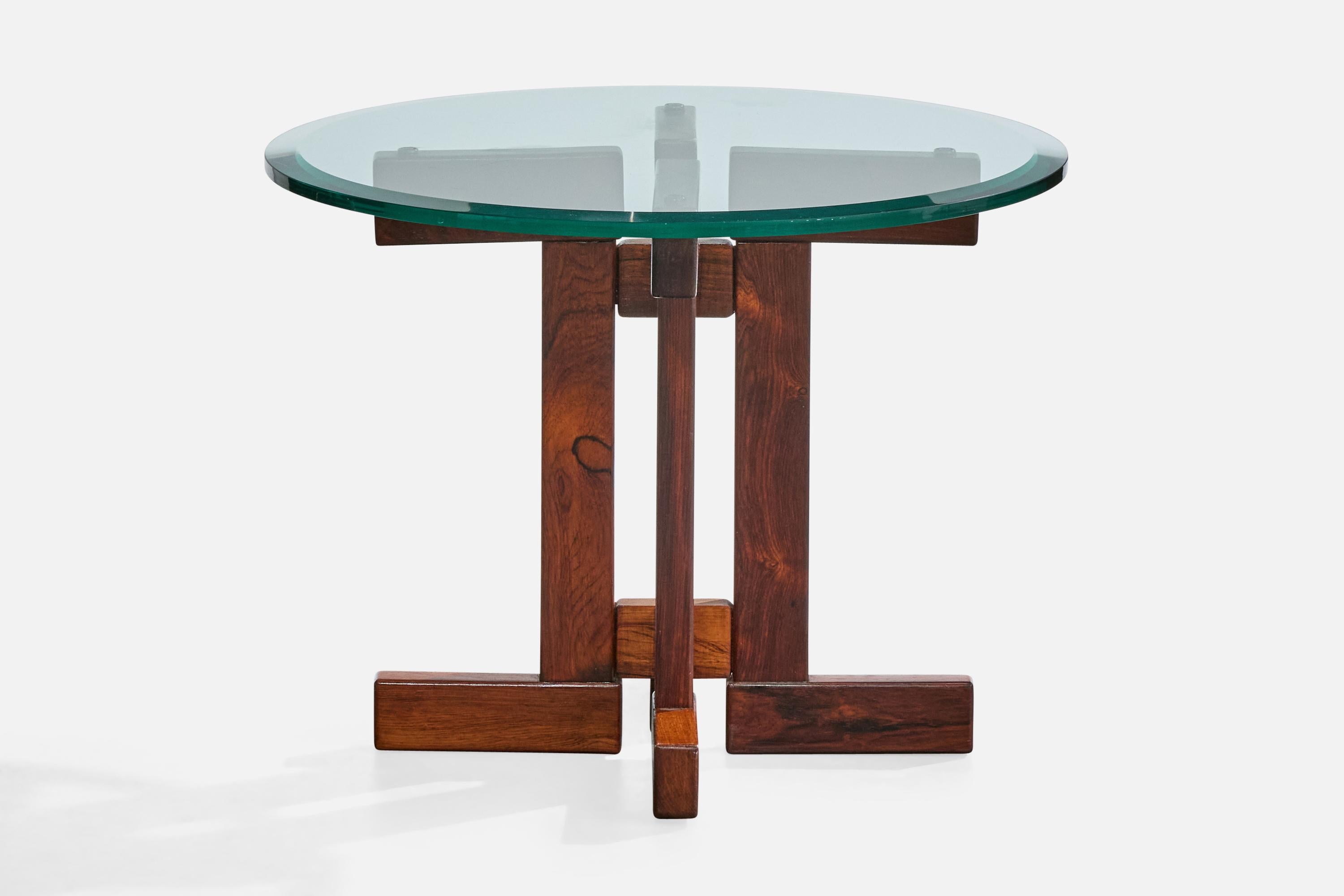 Celina Decorações, table d'appoint, Wood, verre, Brésil, années 1960 Bon état - En vente à High Point, NC