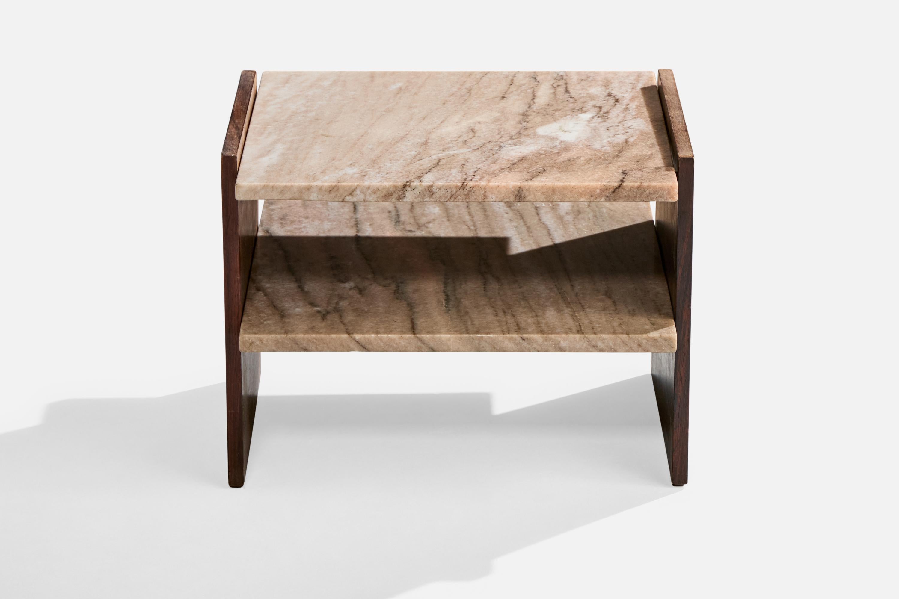 Mid-Century Modern Celina Decorações, table d'appoint, Wood, Marbre, Brésil, années 1960 en vente