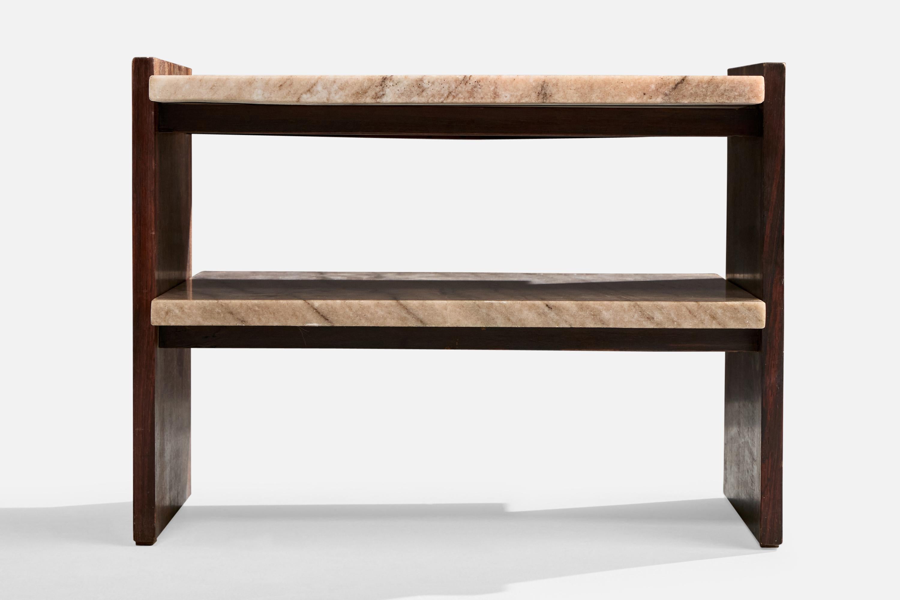 Brésilien Celina Decorações, table d'appoint, Wood, Marbre, Brésil, années 1960 en vente