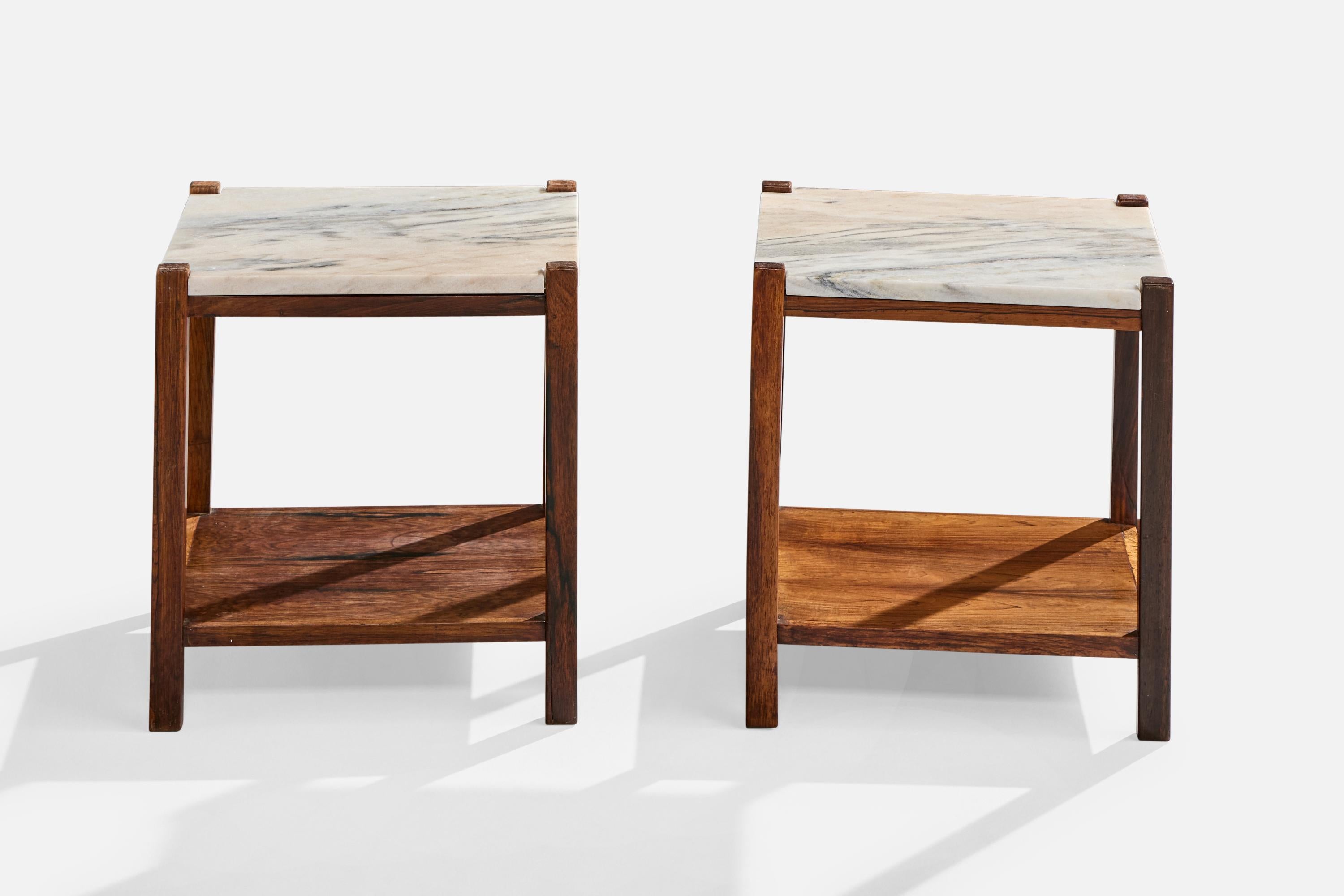 Mid-Century Modern Celina Decorações, Side Tables, Wood, Marble, Brazil, 1960s en vente