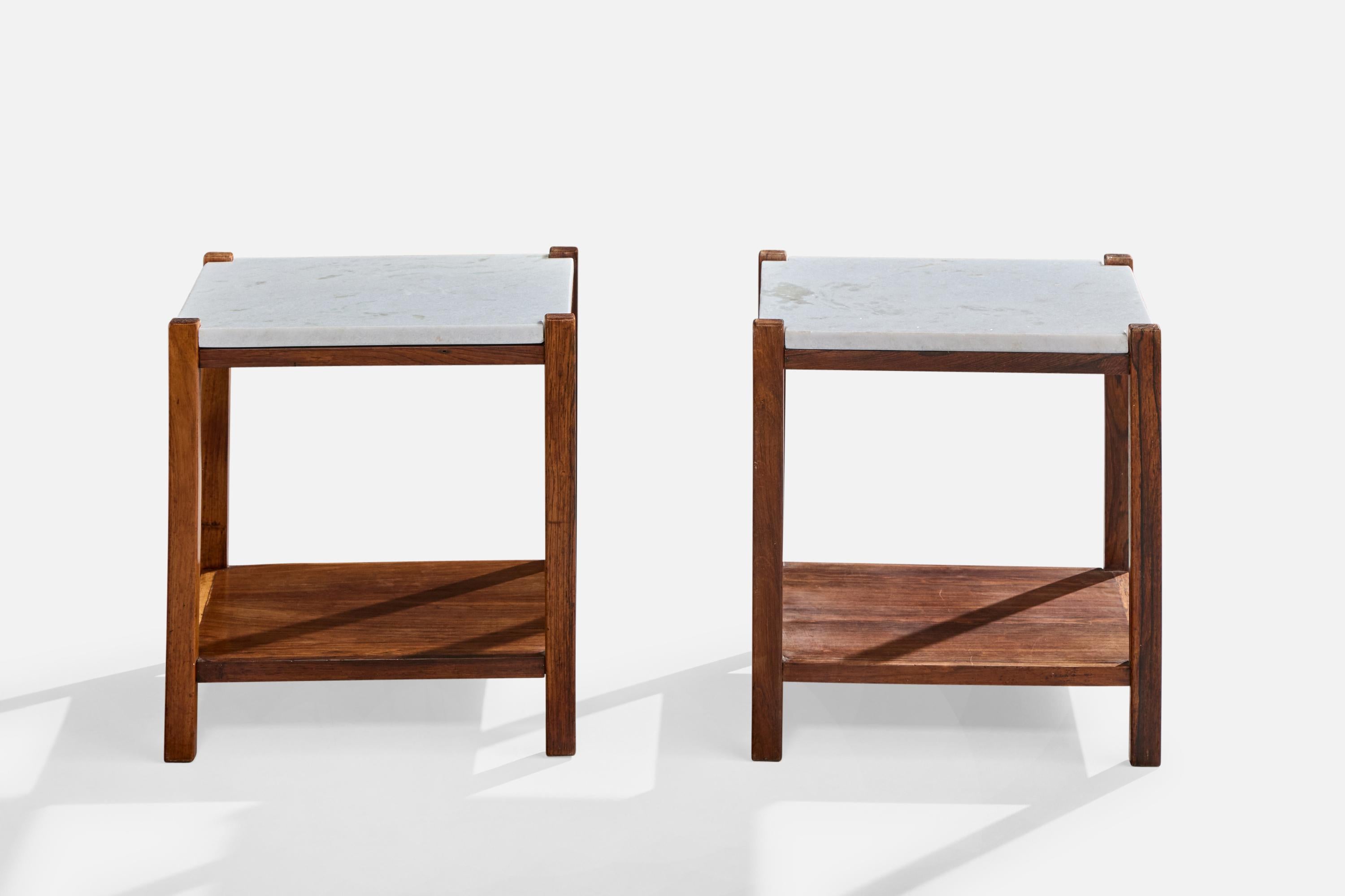 Mid-Century Modern Celina Decorações, Side Tables, Wood, Marble, Brazil, 1960s en vente