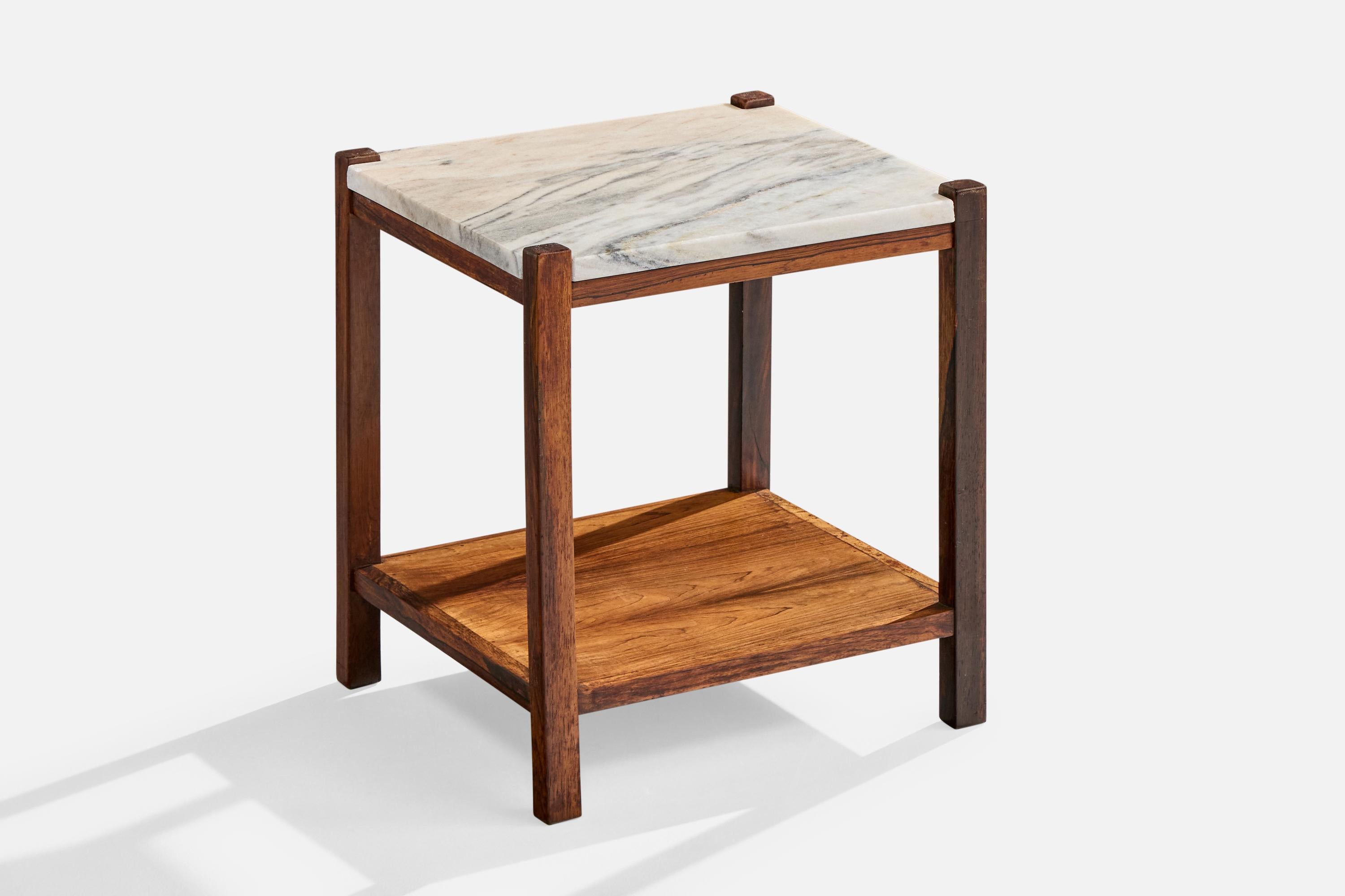 Brésilien Celina Decorações, Side Tables, Wood, Marble, Brazil, 1960s en vente