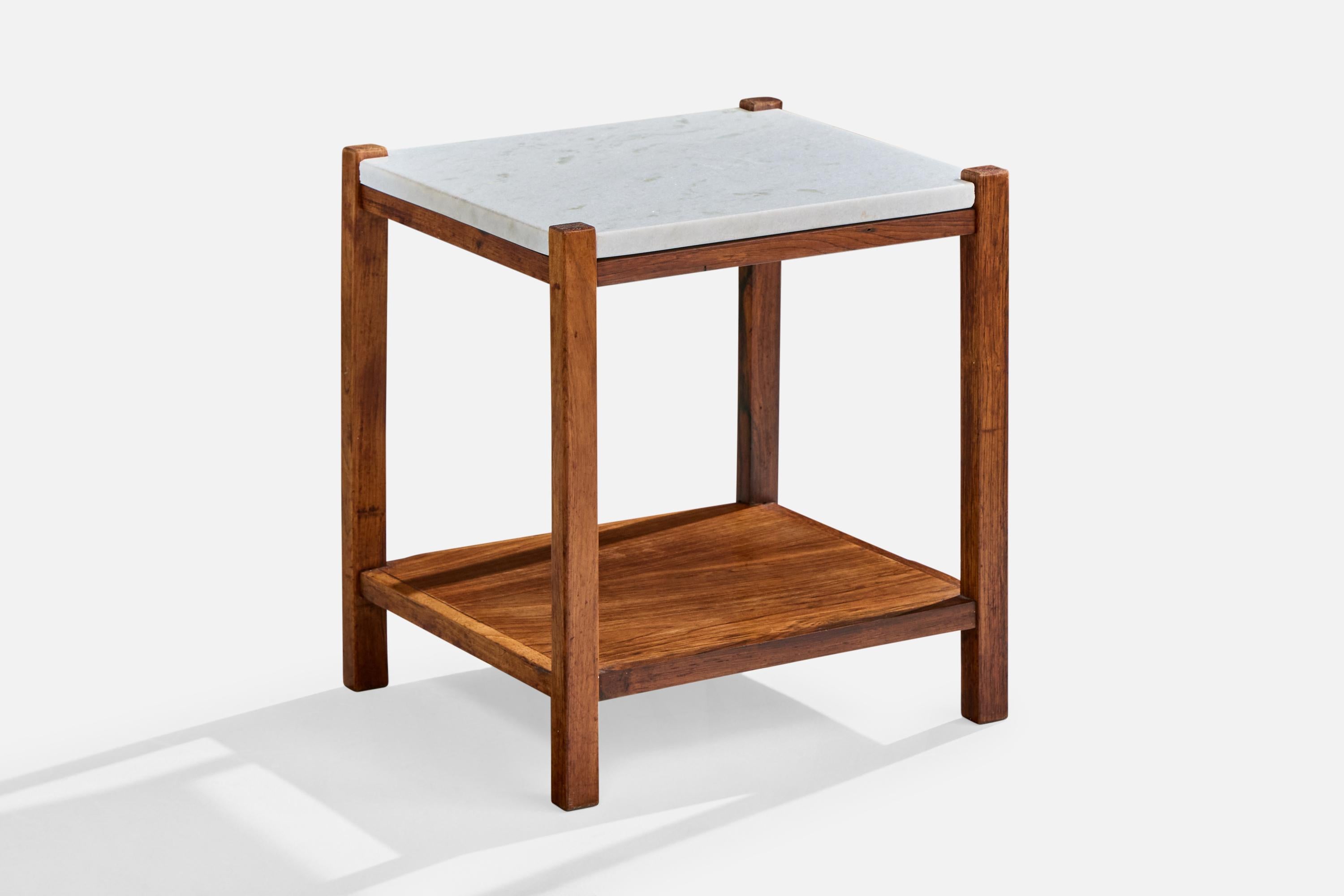 Brésilien Celina Decorações, Side Tables, Wood, Marble, Brazil, 1960s en vente