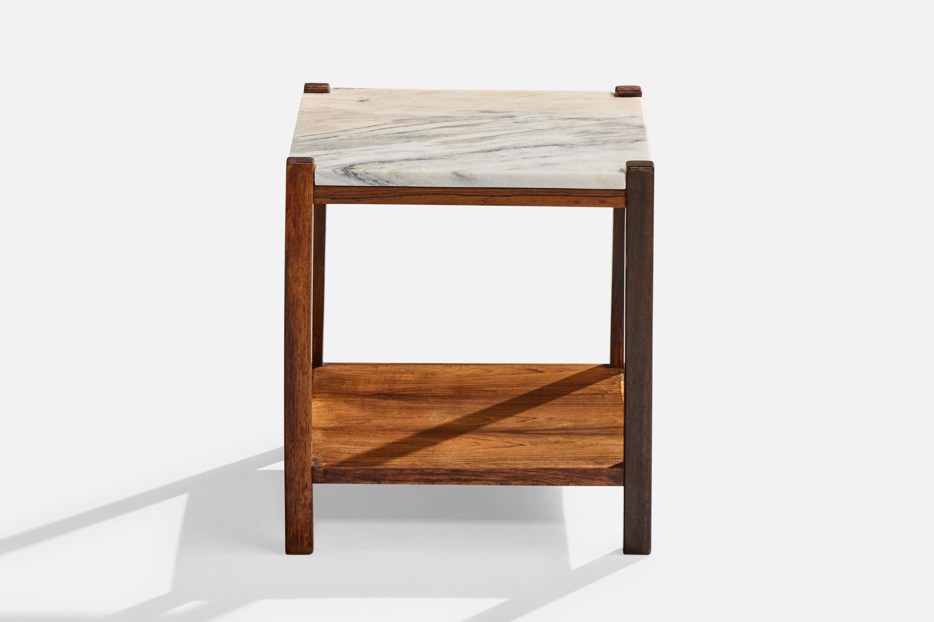 Celina Decorações, Side Tables, Wood, Marble, Brazil, 1960s Bon état - En vente à High Point, NC
