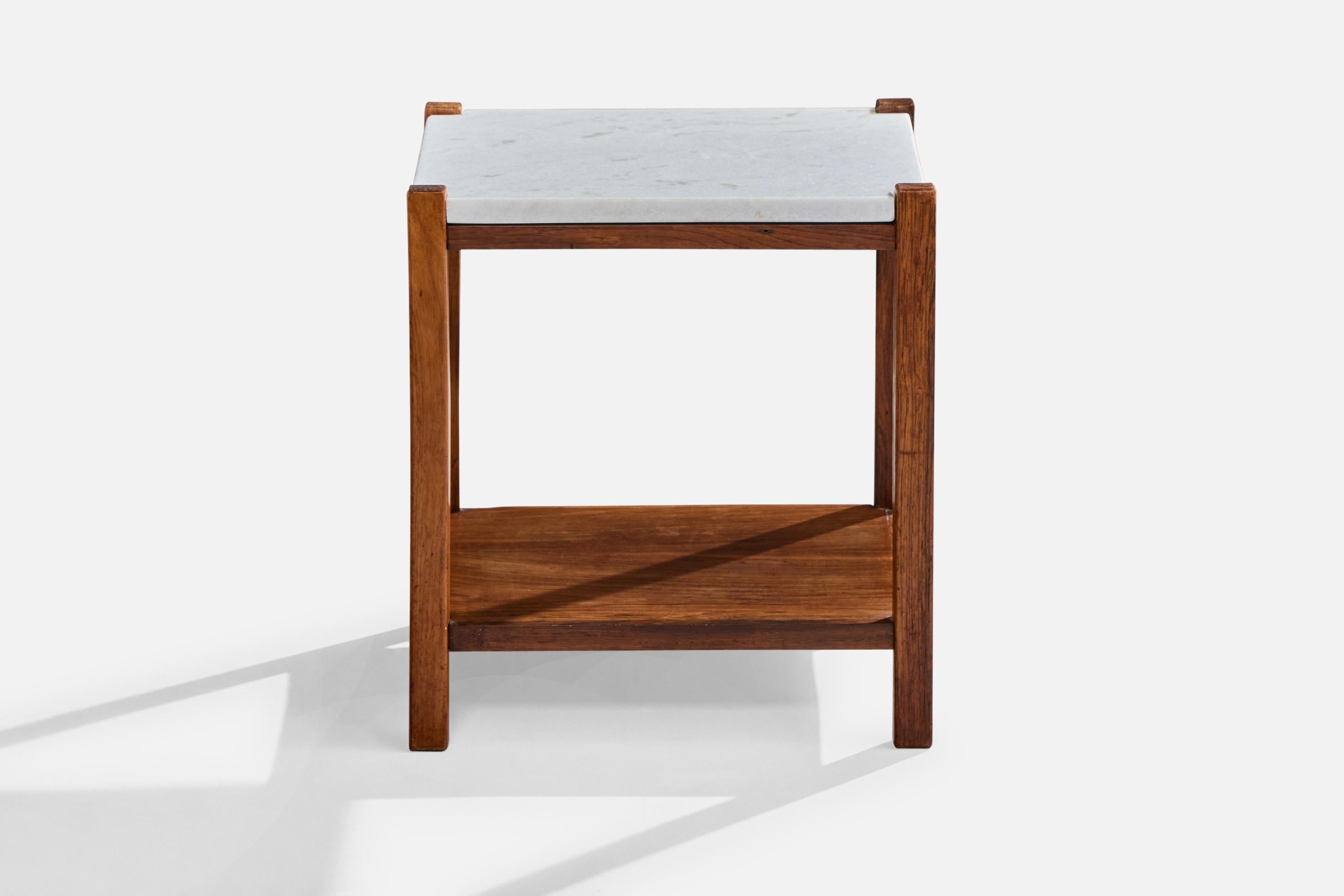 Celina Decorações, Side Tables, Wood, Marble, Brazil, 1960s Bon état - En vente à High Point, NC