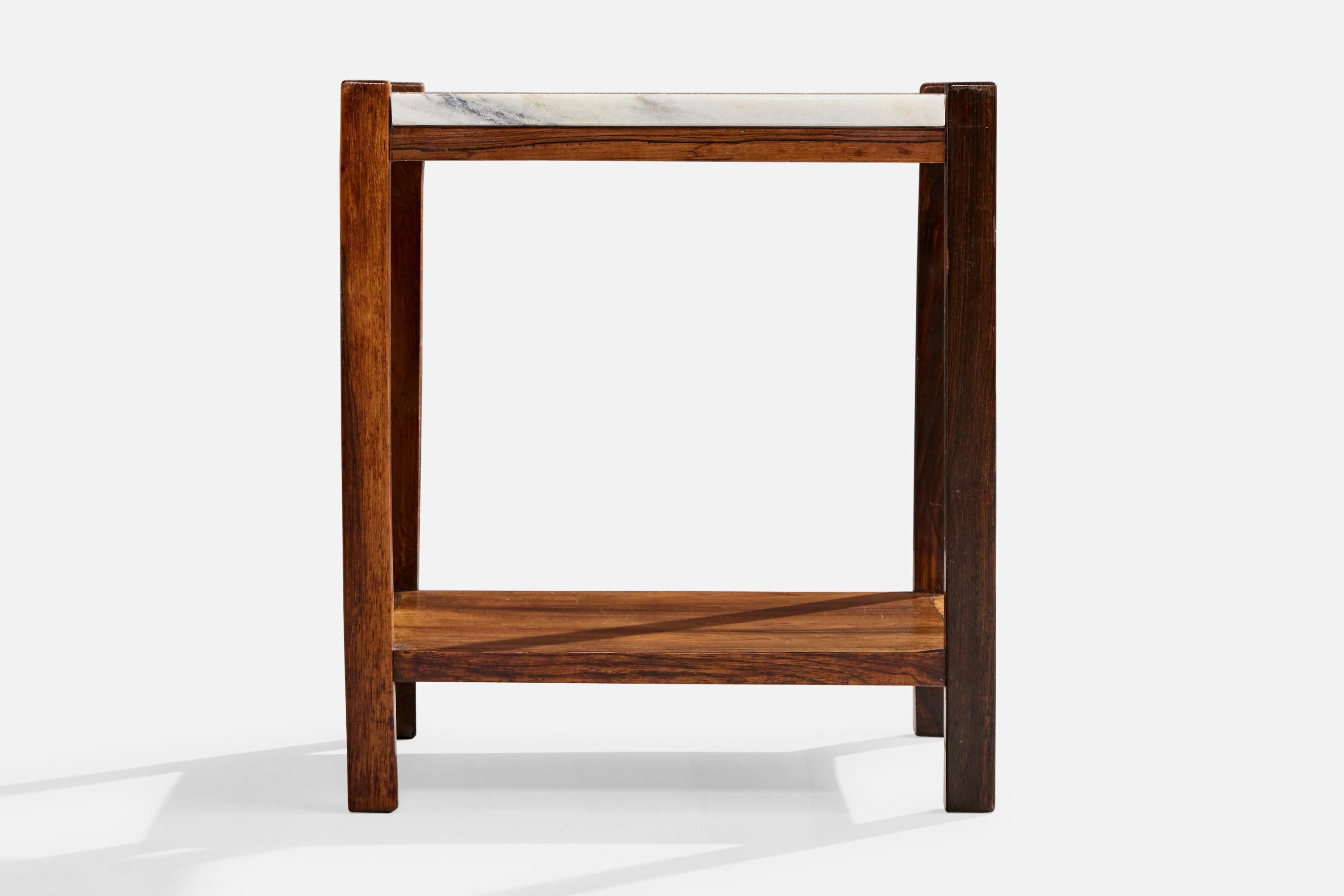 Milieu du XXe siècle Celina Decorações, Side Tables, Wood, Marble, Brazil, 1960s en vente