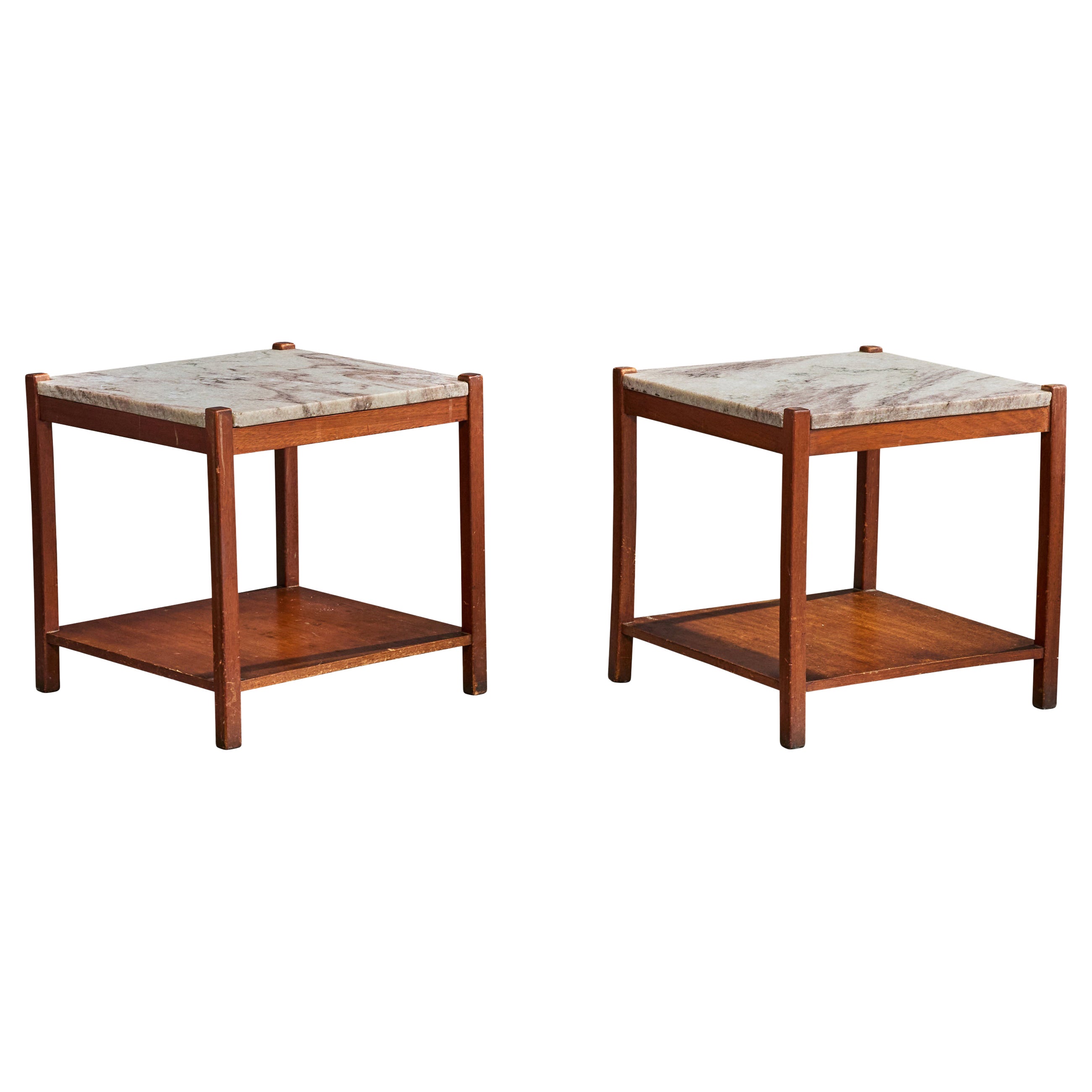 Celina Decorações, Side Tables, Wood, Marble, Brazil, 1960s