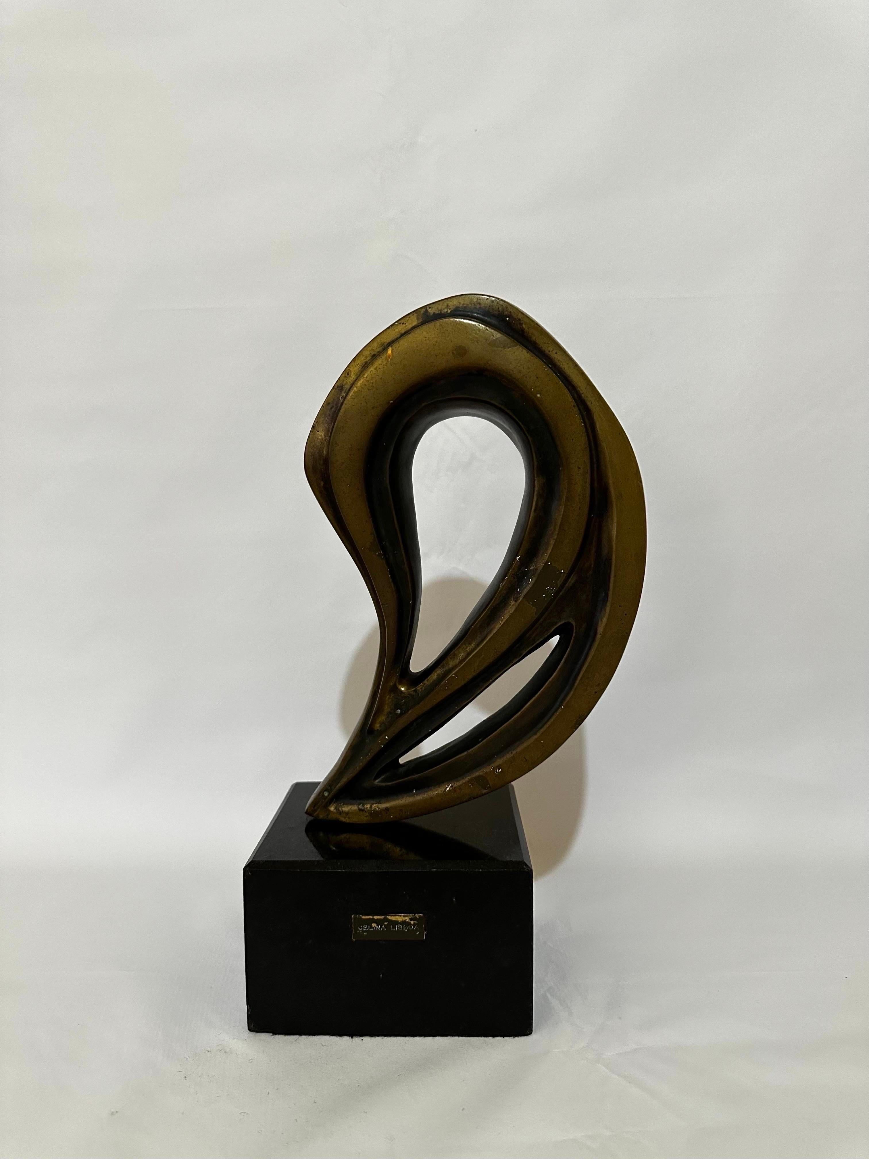 Brazilian Modern abstract bronze sculpture on granite vase by renowned sculptor Celina Lisboa. Signed on bronze and maintains label on base. Numbered 1/6 circa 1980s.