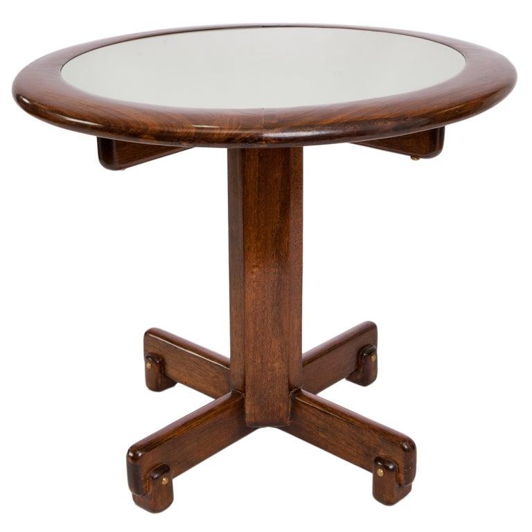 Mid-Century Modern Celina Moveis Round Side Table in Brazilian Jacaranda Wood with Glass Top
