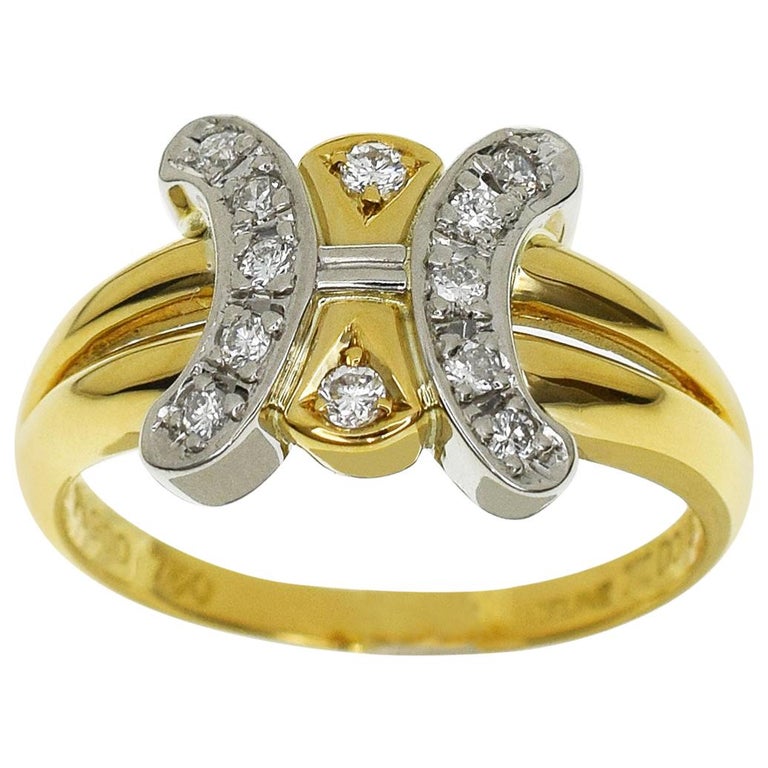 Celine 0.15 Carat Diamond 18 Karat Yellow Gold Platinum Logo Ring For ...