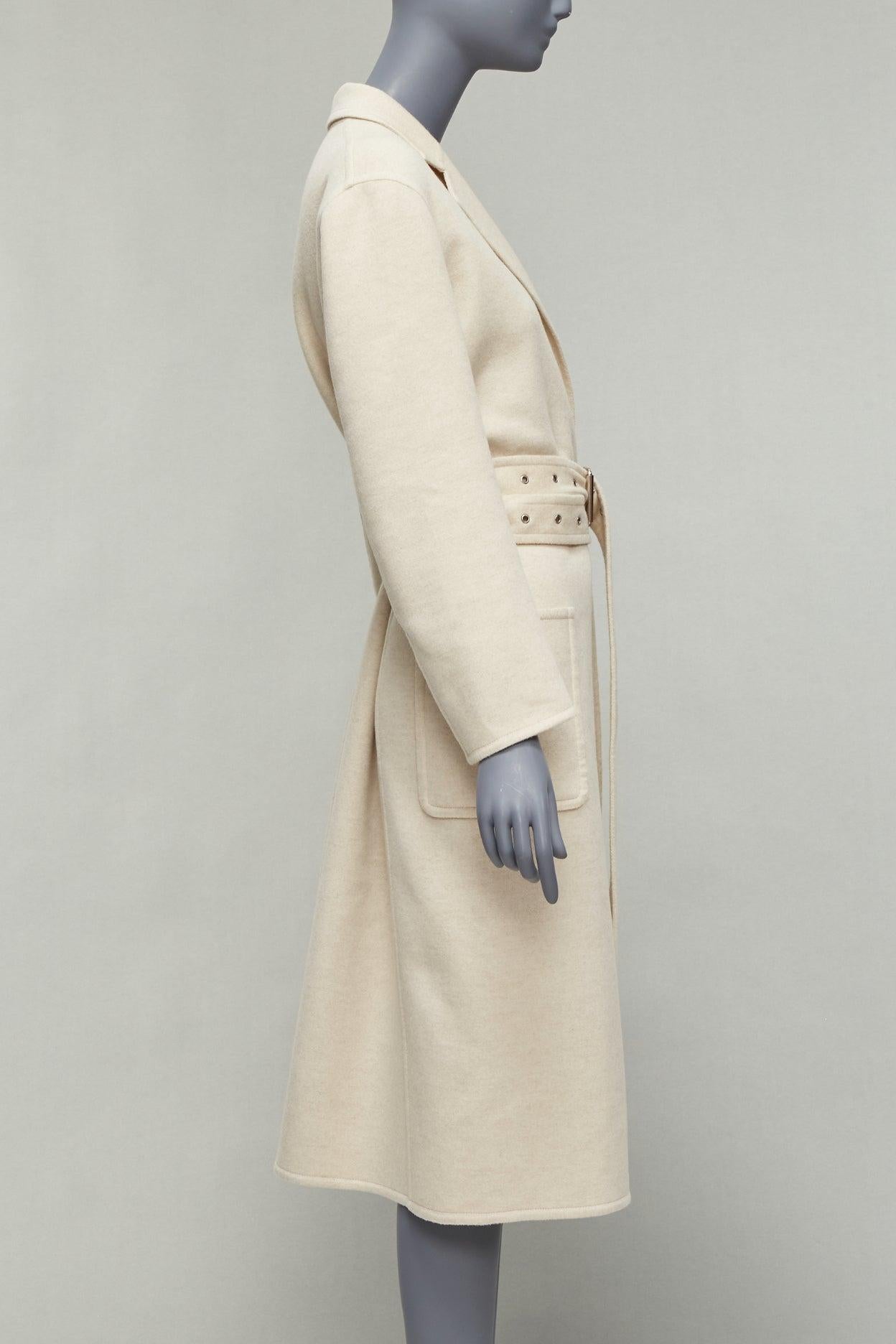 CELINE 100% cashmere cream extra long grommet belt longline coat FR34 XS In Excellent Condition For Sale In Hong Kong, NT