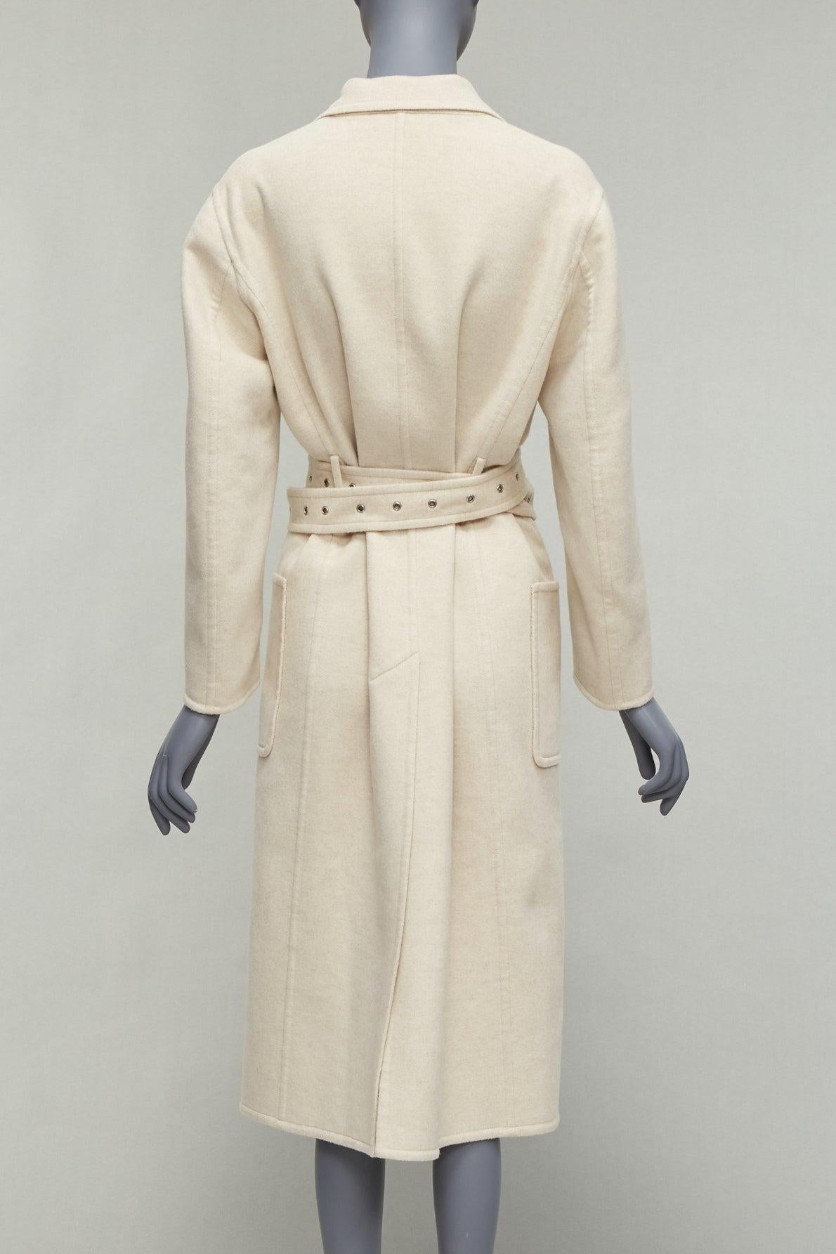 Women's CELINE 100% cashmere cream extra long grommet belt longline coat FR34 XS For Sale