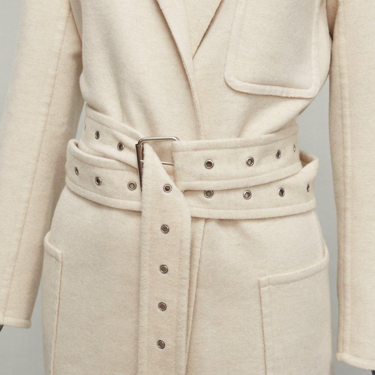 CELINE 100% cashmere cream extra long grommet belt longline coat FR34 XS For Sale 3