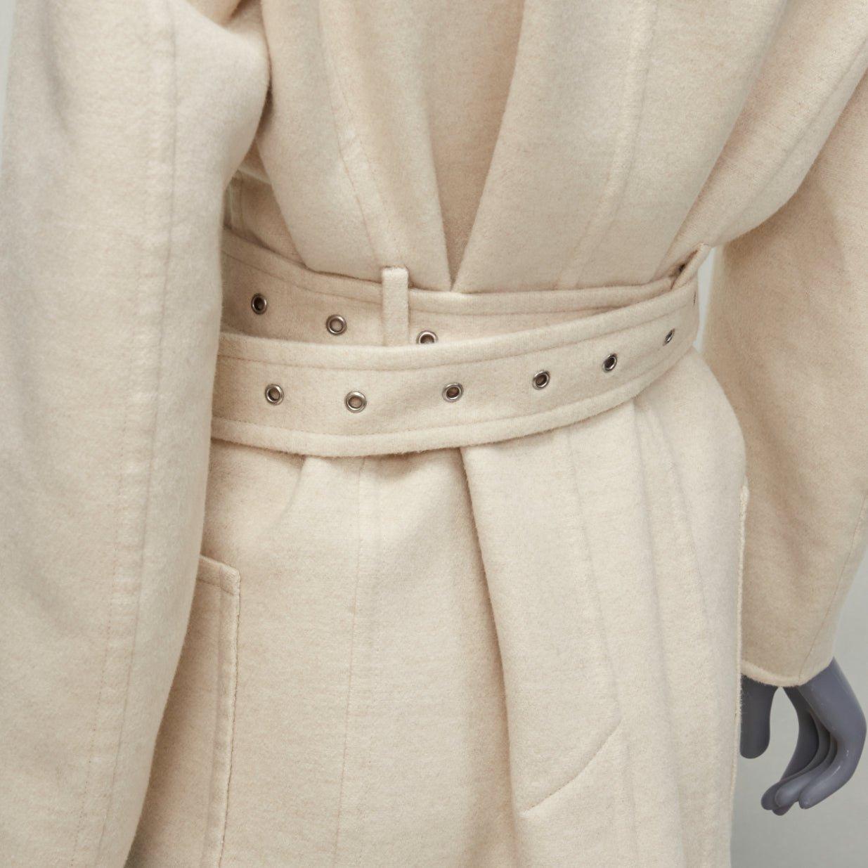 CELINE 100% cashmere cream extra long grommet belt longline coat FR34 XS For Sale 4