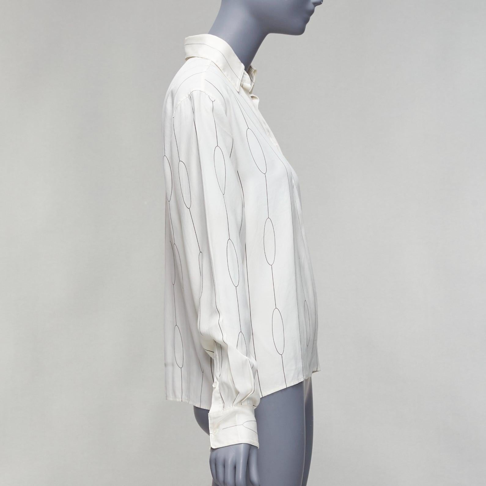 Women's CELINE 100% silk cream oval linear half placket blouse shirt FR34 XS For Sale