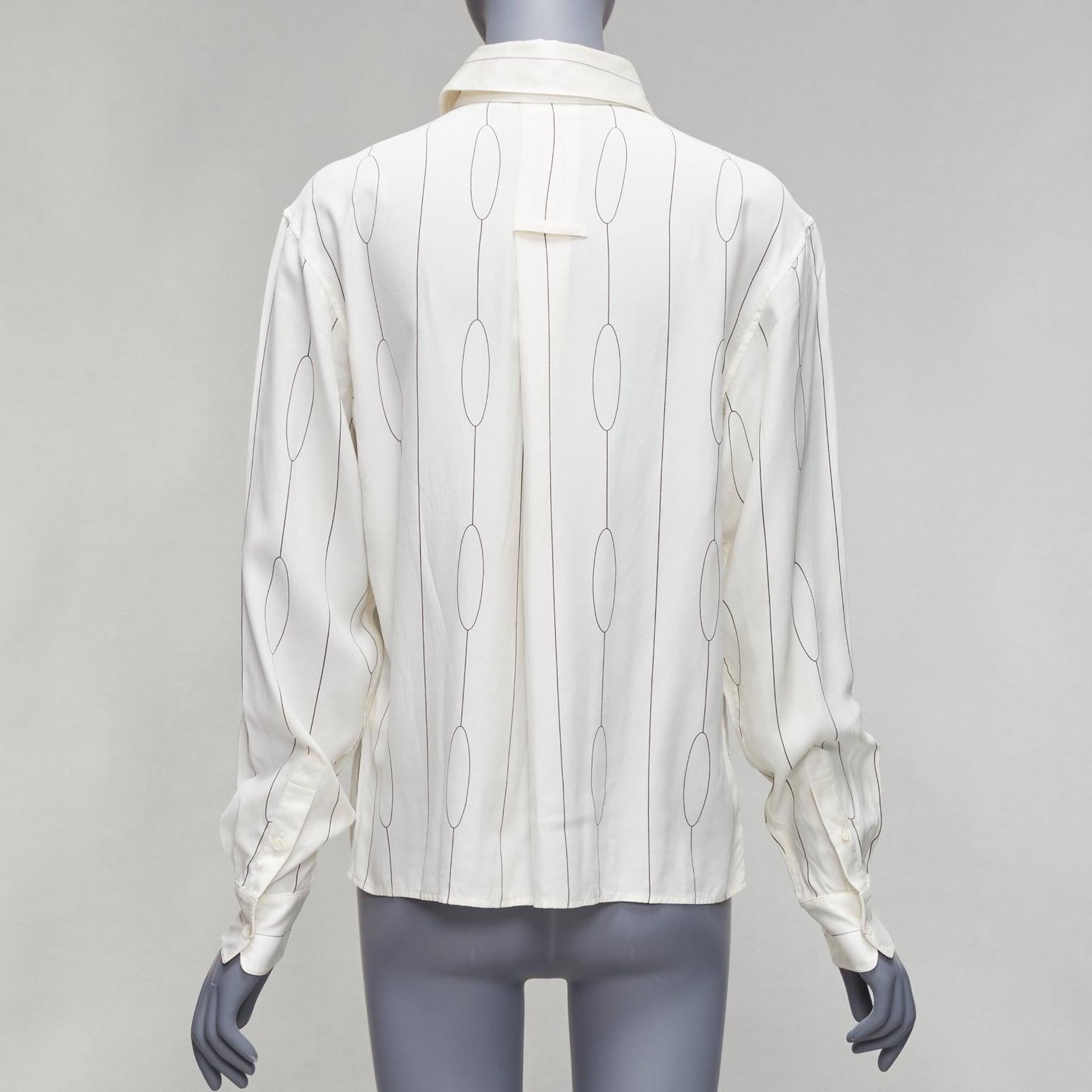 CELINE 100% silk cream oval linear half placket blouse shirt FR34 XS For Sale 1