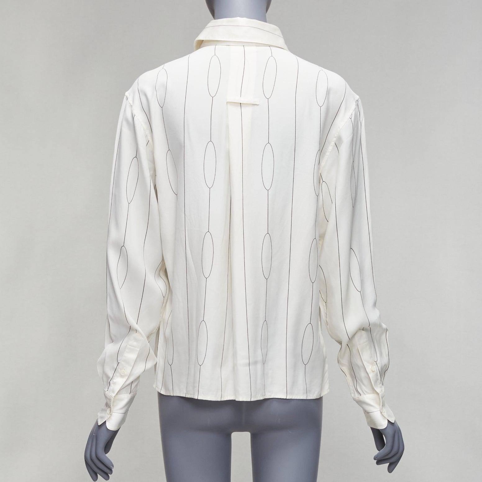 Women's CELINE 100% silk cream oval linear half placket blouse shirt FR34 XS For Sale