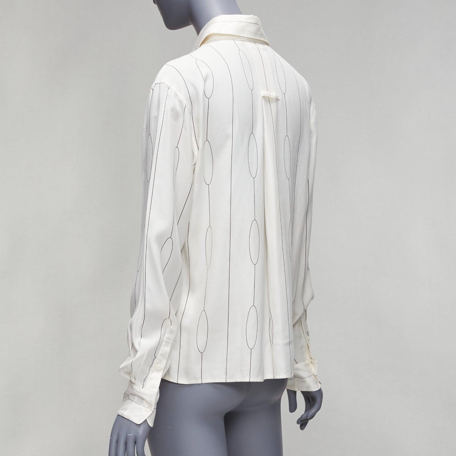 CELINE 100% silk cream oval linear half placket blouse shirt FR34 XS For Sale 2