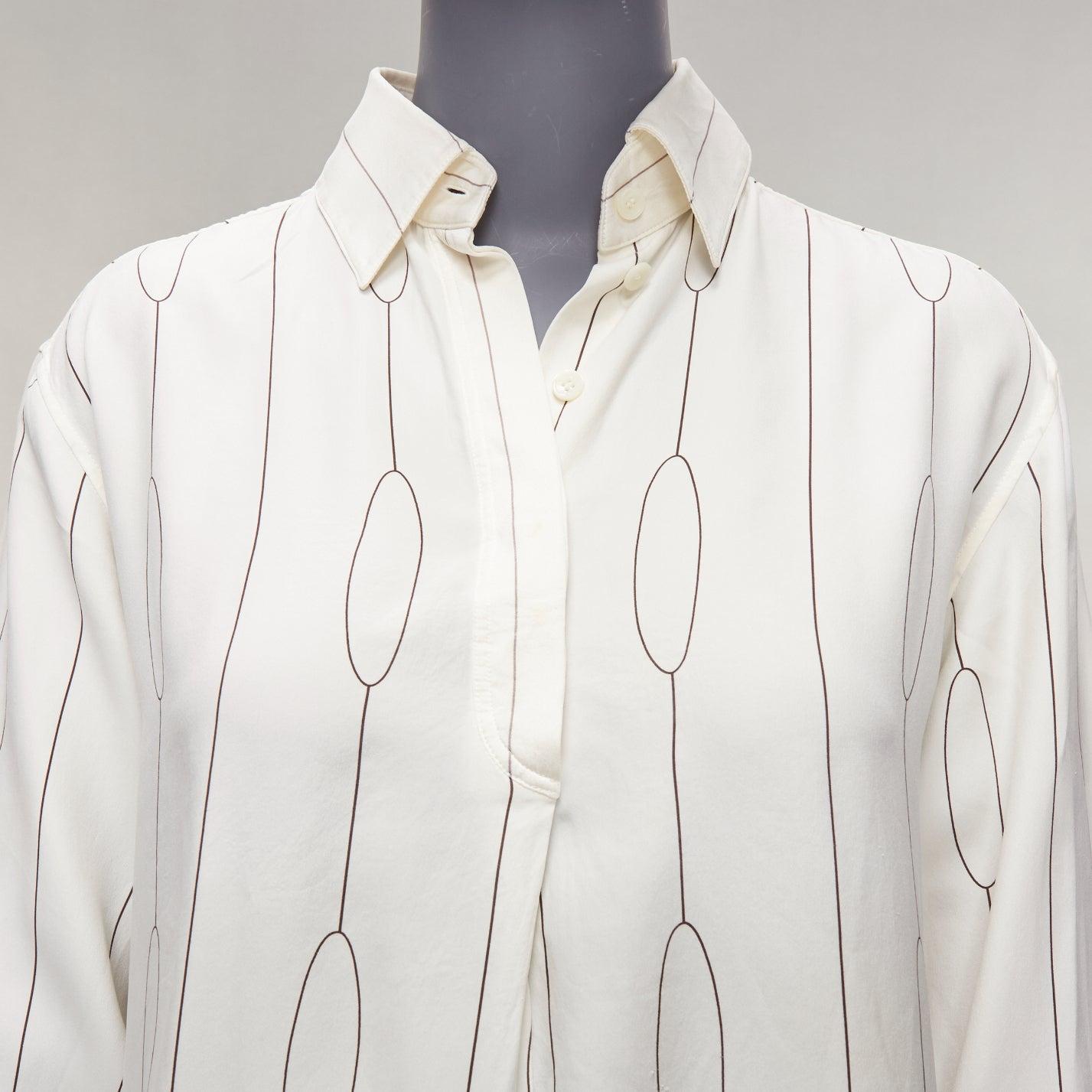 CELINE 100% silk cream oval linear half placket blouse shirt FR34 XS For Sale 2