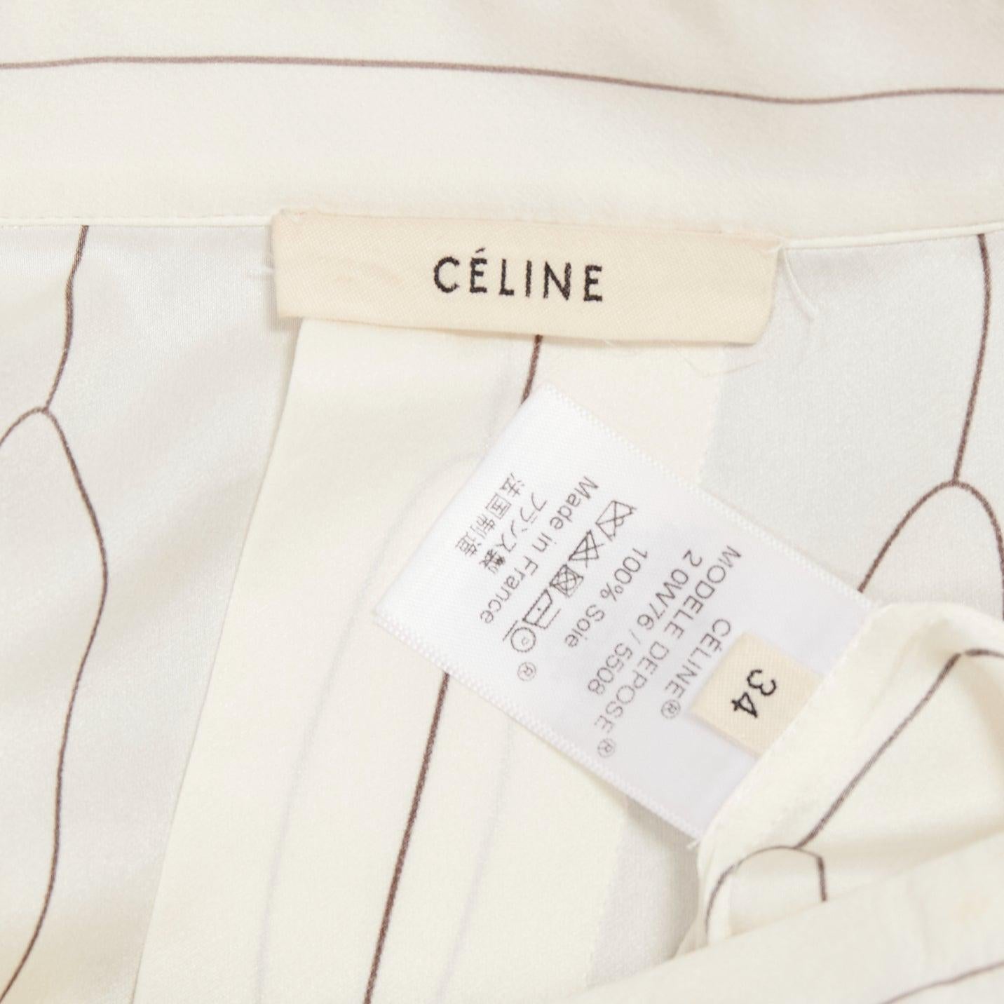 CELINE 100% silk cream oval linear half placket blouse shirt FR34 XS For Sale 4