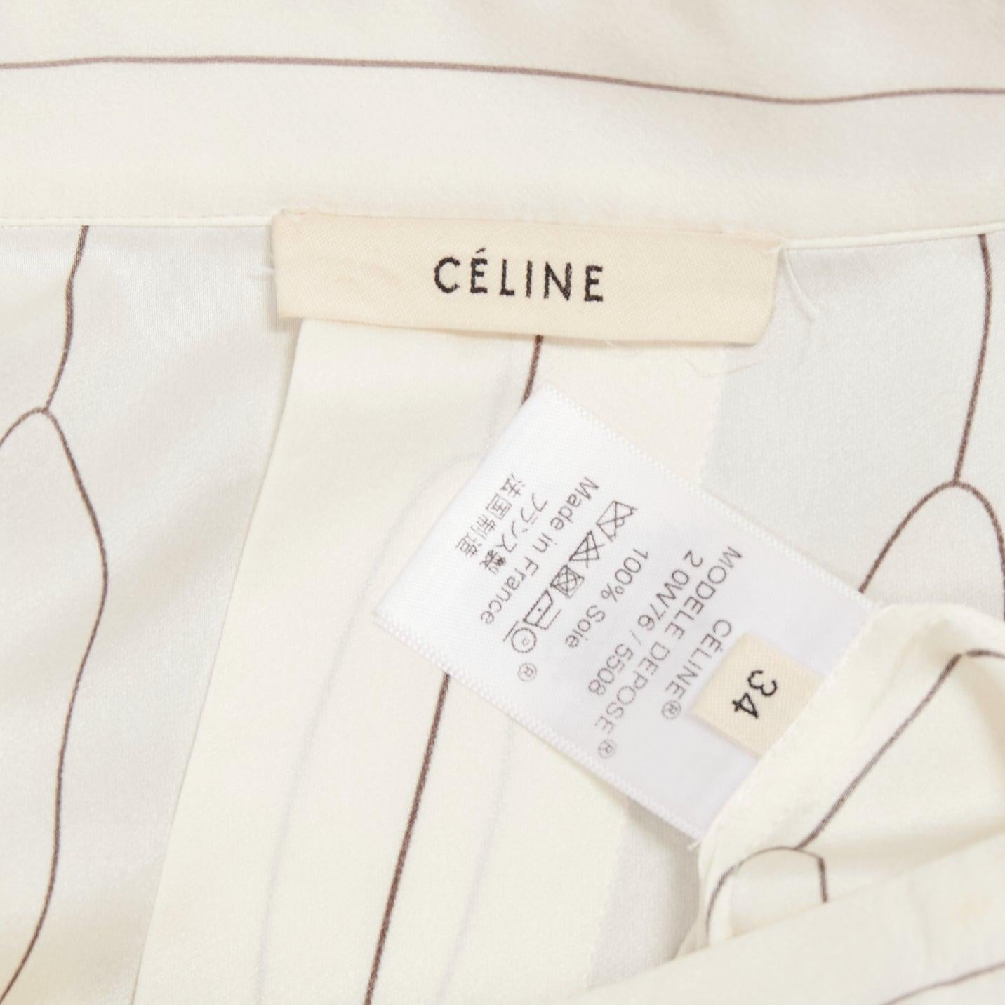 CELINE 100% silk cream oval linear half placket blouse shirt FR34 XS For Sale 3