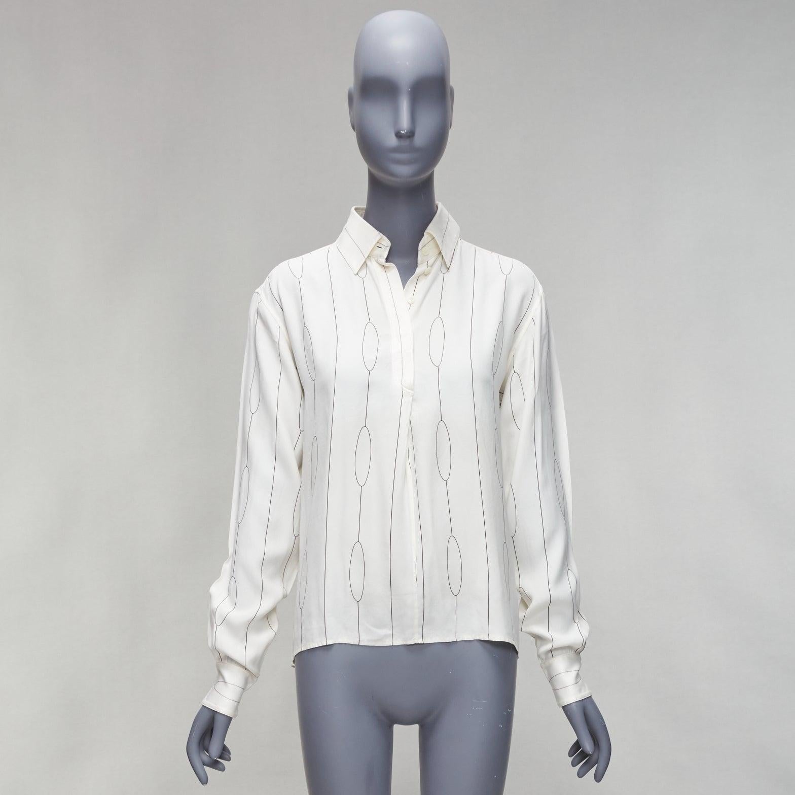 CELINE 100% silk cream oval linear half placket blouse shirt FR34 XS For Sale 4