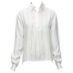 CELINE 100% seda crema blusa lineal ovalada media tapeta camisa FR34 XS