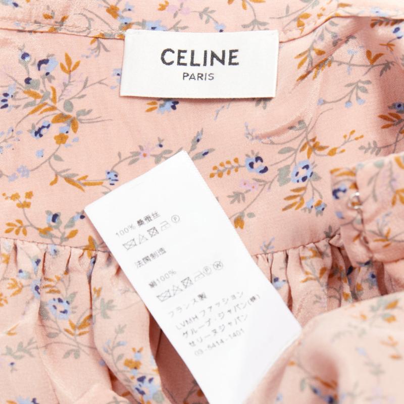 Celine 100% soie rose bleu imprimé floral prairie jupe midi FR38 M en vente 3