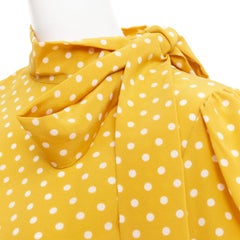 CELINE  100% silk yellow polka dot side pussybow puff sleeves blouse top FR36 S