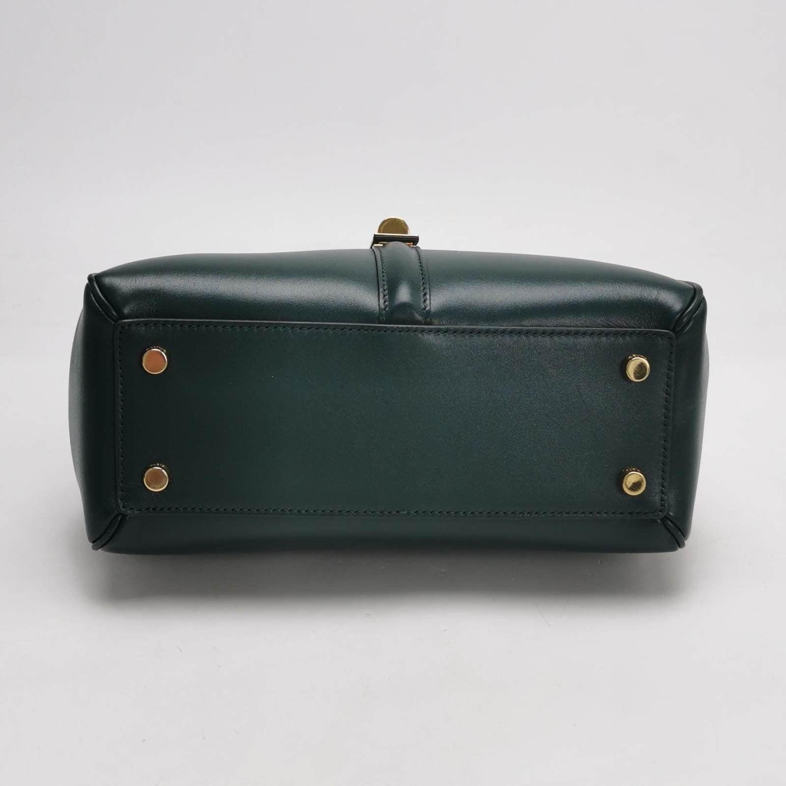 Black Celine 16 Bag Small Dark Green Smooth Calfskin Leather