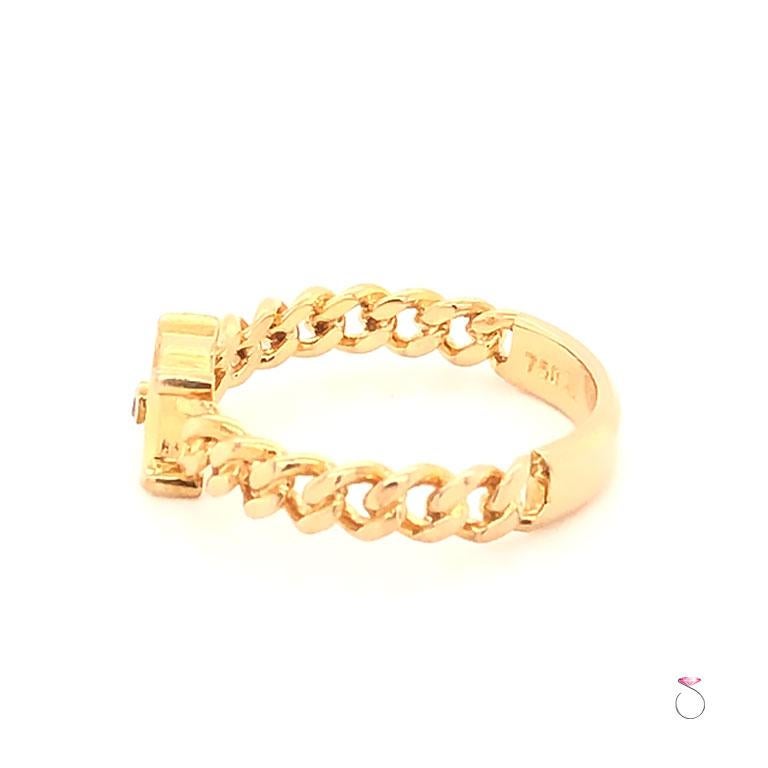 Modern Celine 18 Karat Gold Logo Diamond Ring, Cuban Link Designer Ring