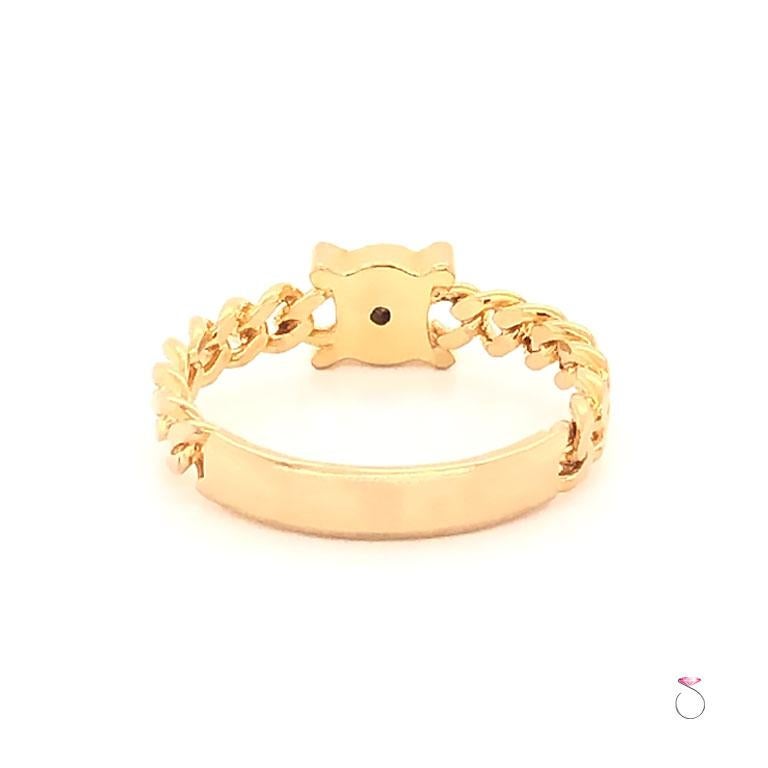 Round Cut Celine 18 Karat Gold Logo Diamond Ring, Cuban Link Designer Ring