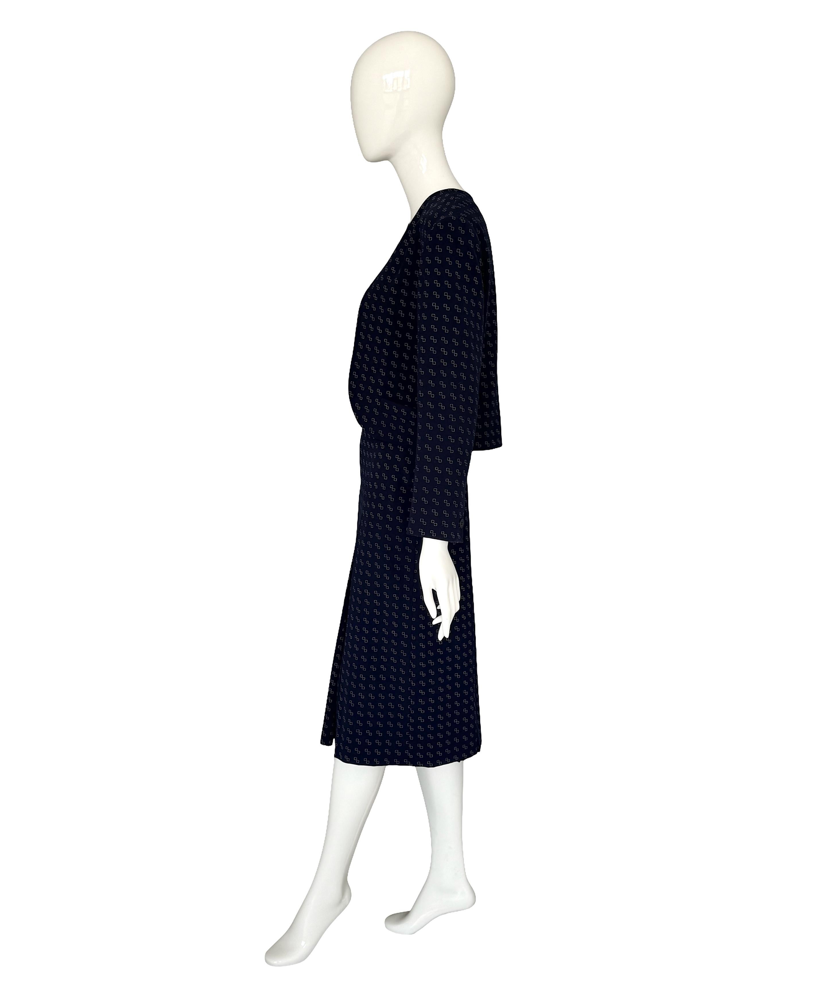 Céline by Céline Vipiana Wool Navy Blue/White Patterned Two Piece Skirt Suit For Sale 5