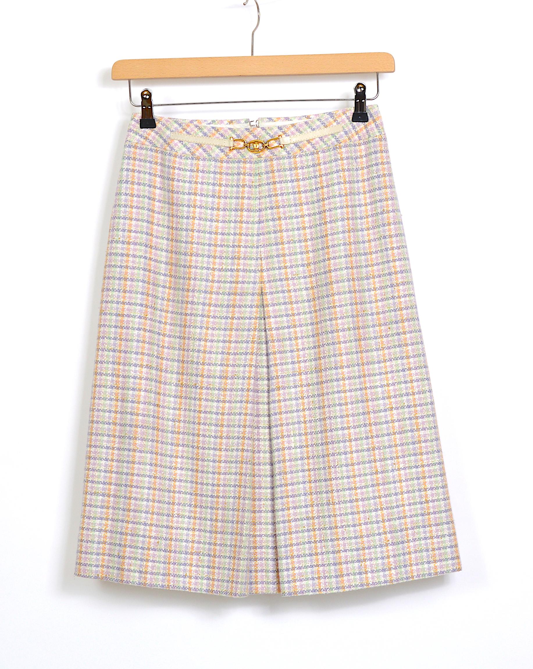 Women's Celine 1970s classic A-Line style pleated check pattern wool skirt