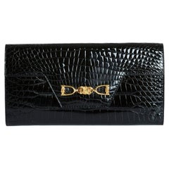 Céline 1970s Portefeuille Triomphe Black Leather Wallet Purse Clutch Celine