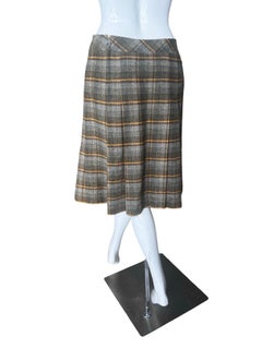 Celine 1970s Vintage Cashmere Plaid Pleated Skirt Women's Size 42
