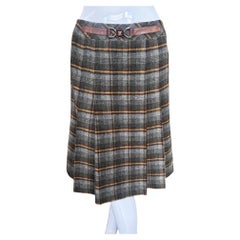 Celine 1970s Vintage Cashmere Plaid Pleated Skirt Women's Size 42