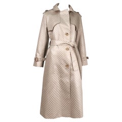 Celine 1970s Vintage Triomph Logo Jacquard Long Belted Trench Coat, Small/Medium