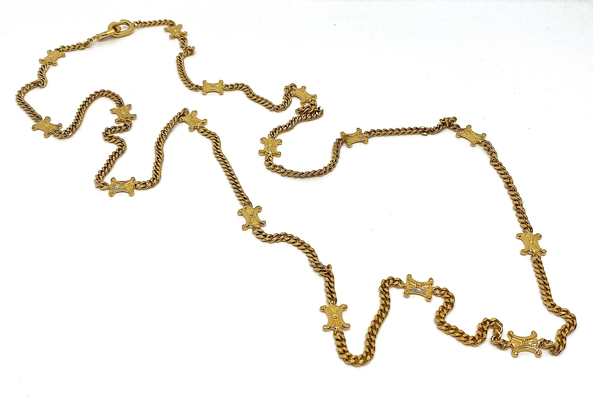 Celine 1980s / 1990s Long Gold Logo Necklace 6