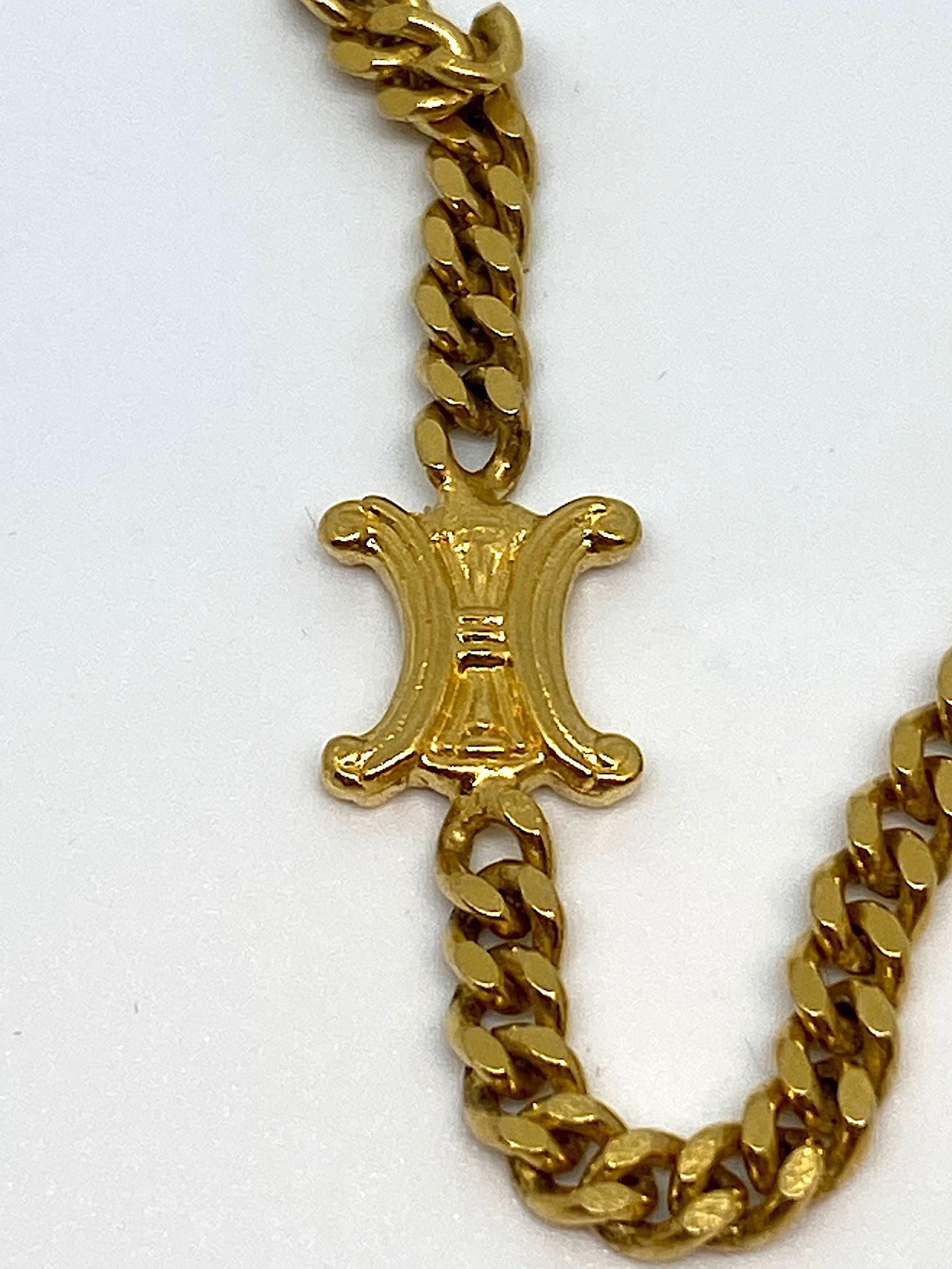 Celine 1980s / 1990s Long Gold Logo Necklace 2