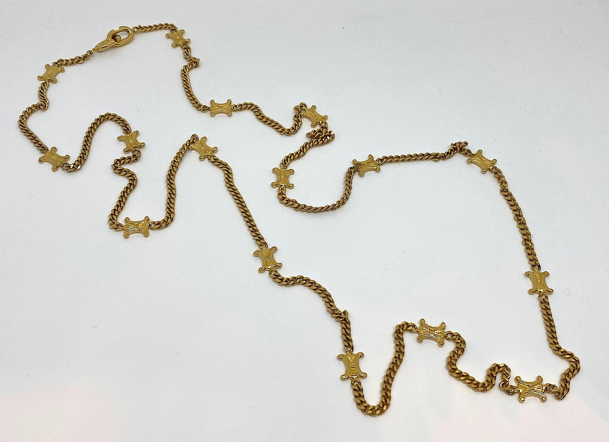 Celine 1980s / 1990s Long Gold Logo Necklace 3