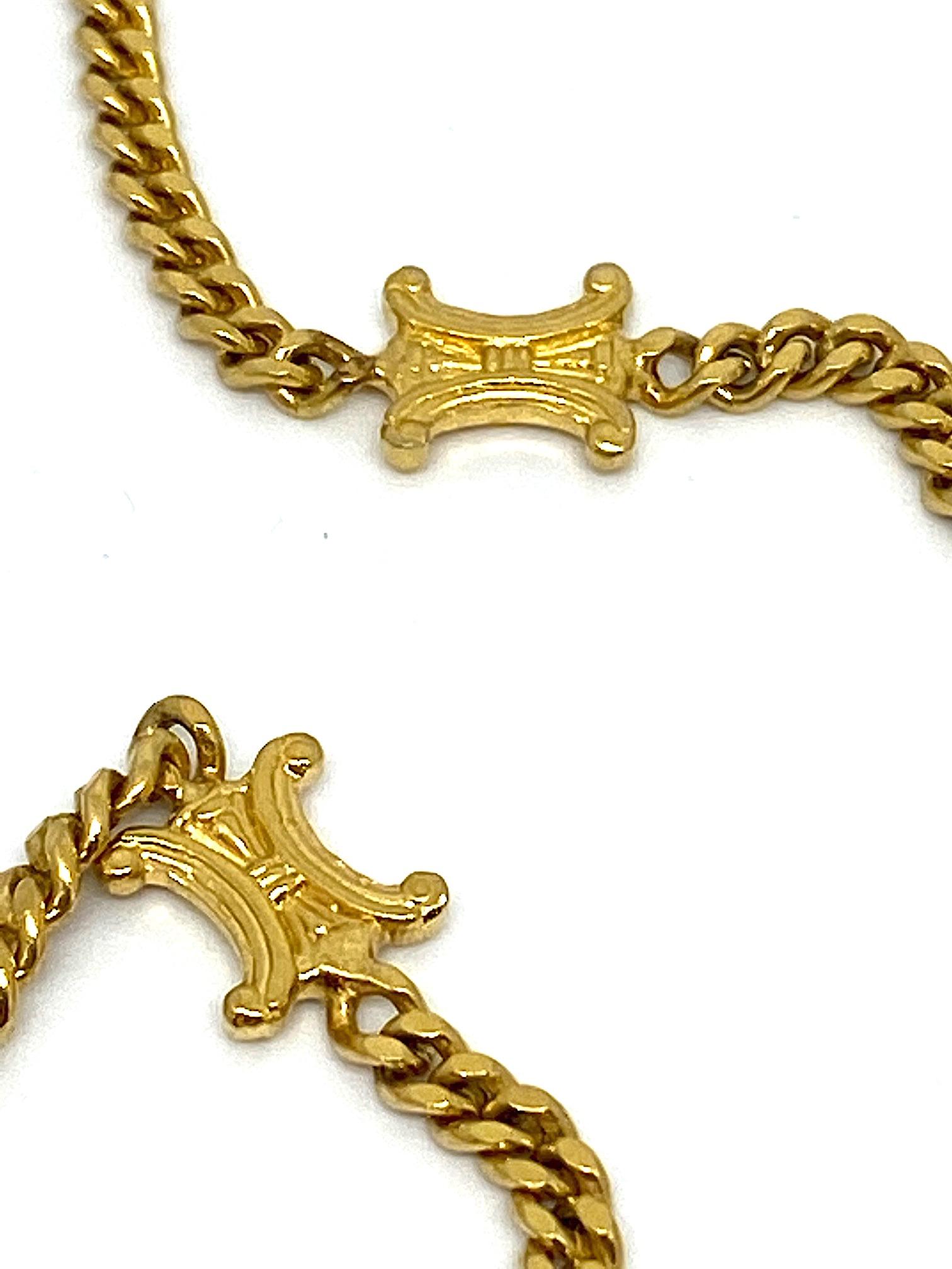 Celine 1980s / 1990s Long Gold Logo Necklace 4