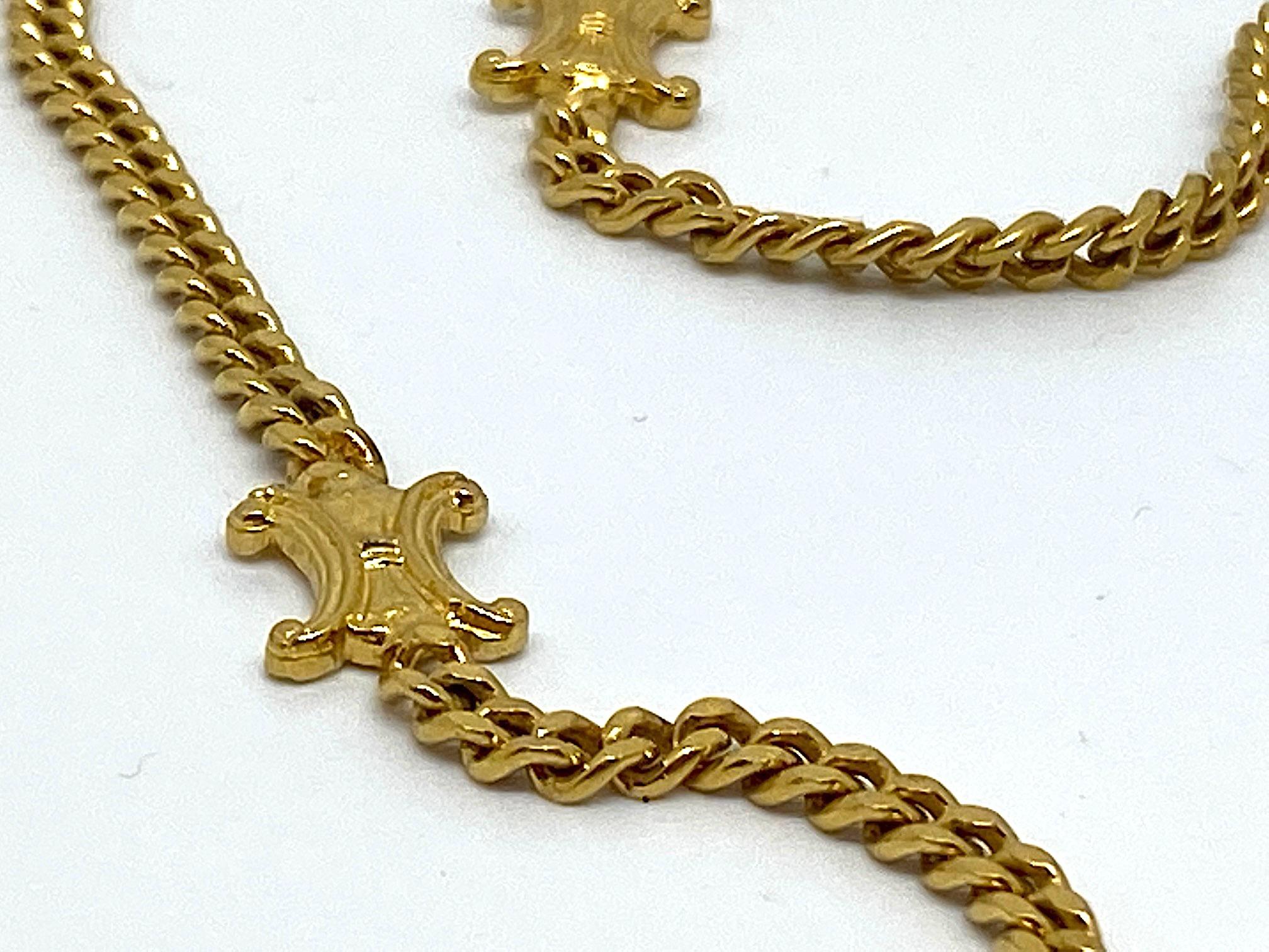 Celine 1980s / 1990s Long Gold Logo Necklace 5