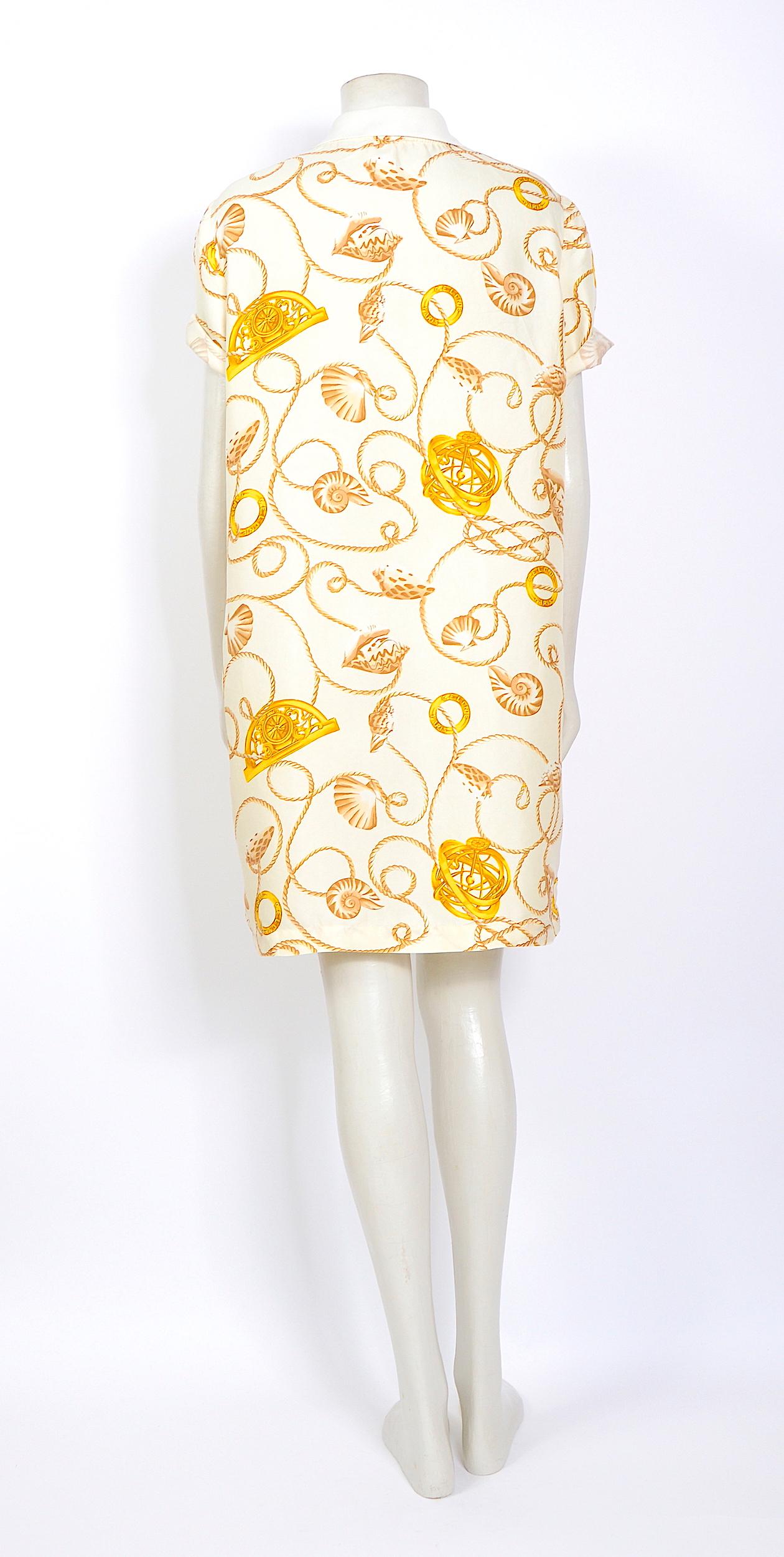 Celine 1980s vintage cord and logo print on creme silk dress In Good Condition In Antwerp, BE