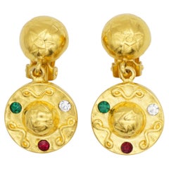 Celine 1989 Vintage Crystal Emerald Ruby Globe Celestial Stars Drop Earrings