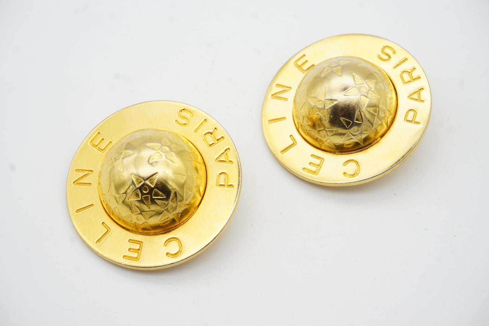 Celine 1989 Vintage Extra Large Iconic Logo Globe Celestial Stars Clip Earrings For Sale 5