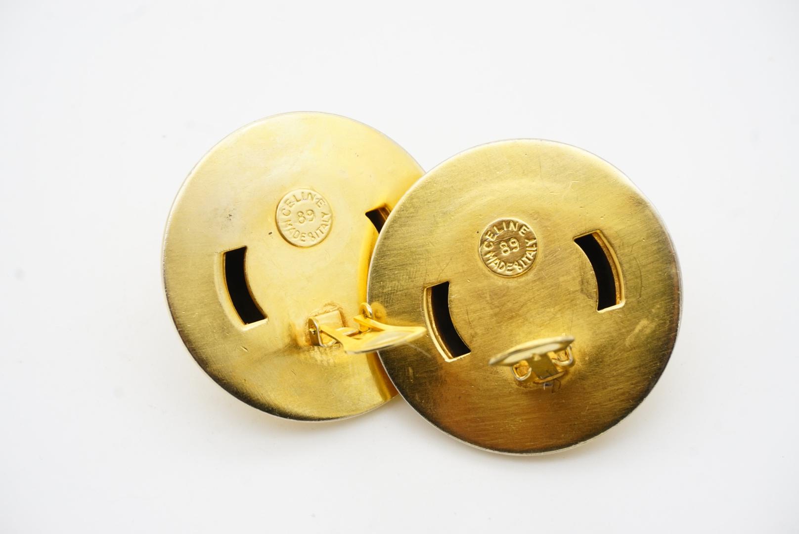 Celine 1989 Vintage Extra Large Iconic Logo Globe Celestial Stars Clip Earrings For Sale 6