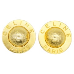 Celine 1989 Vintage Extra Large Iconic Logo Globe Celestial Stars Clip Earrings
