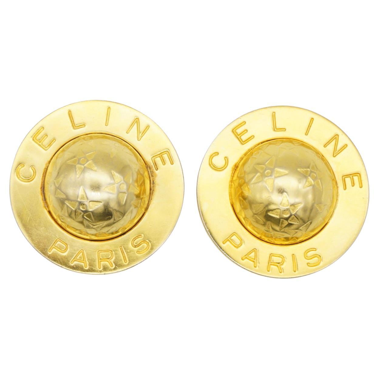 Celine Paris 1989 Vintage Extra Large Iconic Logo Globe Celestial Stars Round Circle Dome Clip Chunky Modernist Earrings, Gold Plated

Very good condition. 100% Genuine.  Maybe light scratches or colour loss, barely noticeable.

Oversized, much