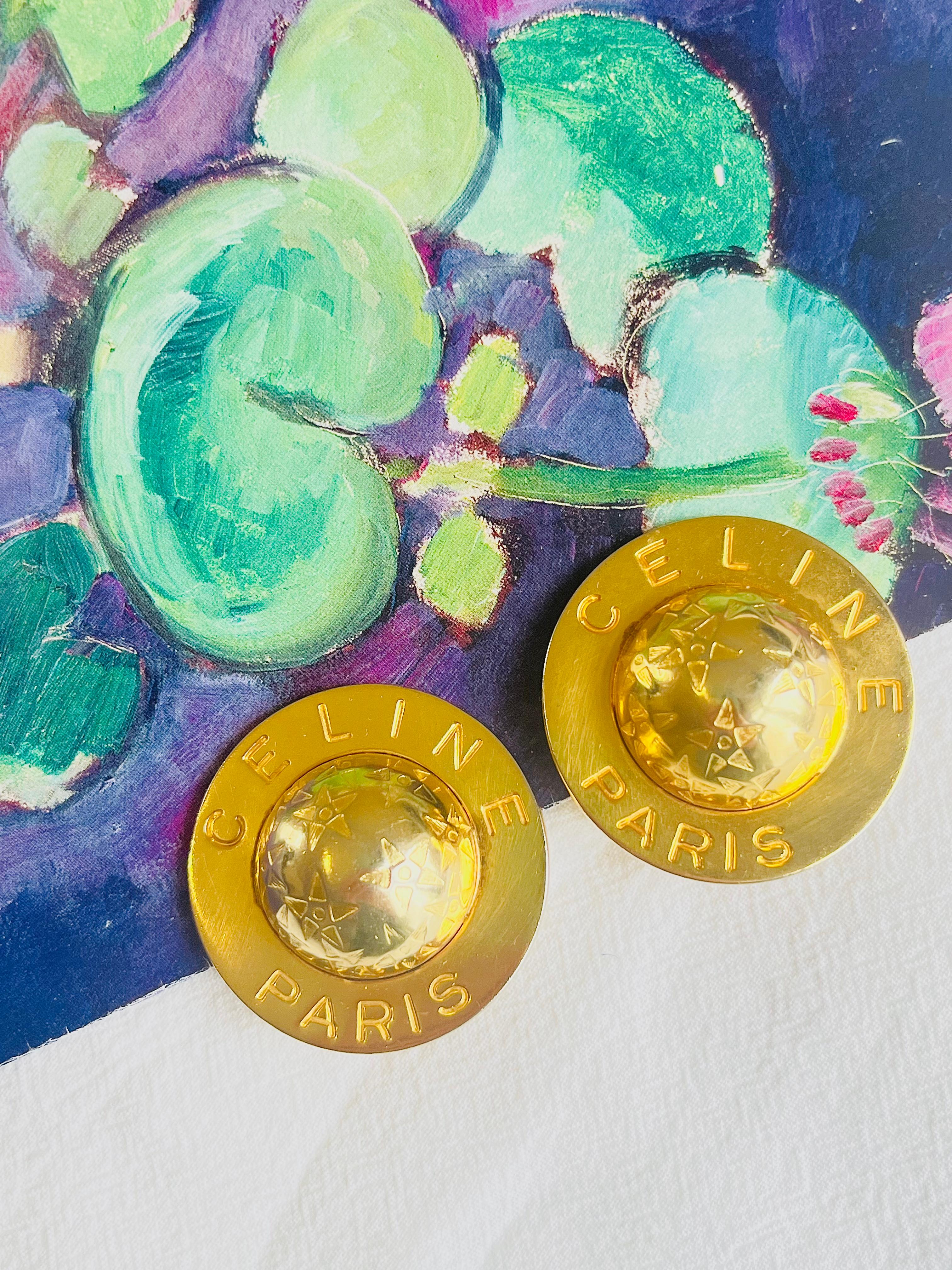 Baroque Celine 1989 Vintage Extra Large Iconic Logo Globe Celestial Stars Clip Earrings For Sale